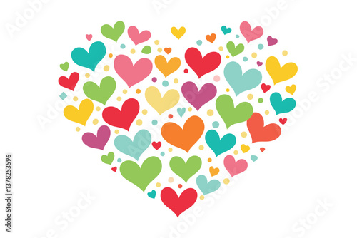 Colorful Hearts Design on White Background Heart Shape Pattern