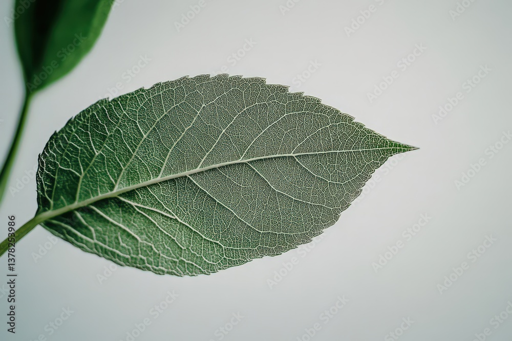 Obraz premium Close up of a green leaf with prominent vein structure