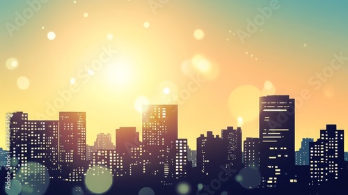 Modern city skyline silhouette at dusk with skyscrapers and high-rise buildings. Urban landscape with futuristic architecture  glowing horizon. Metropolitan scenery with business district silhouettes
