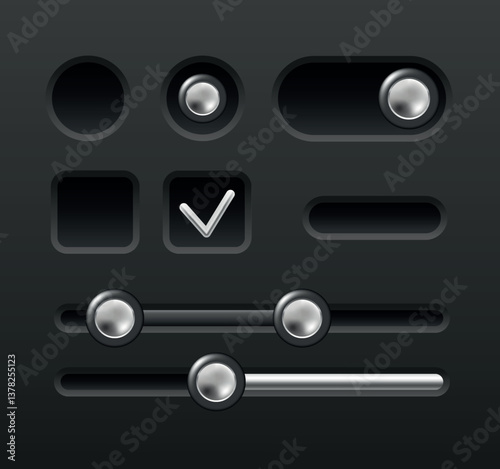 User interface design elements. Toggle button, Radio button and Checkbox. Vector set