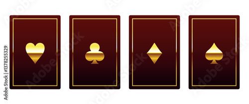 Playing cards with golden suits. Set of vector cards isolated on white background.