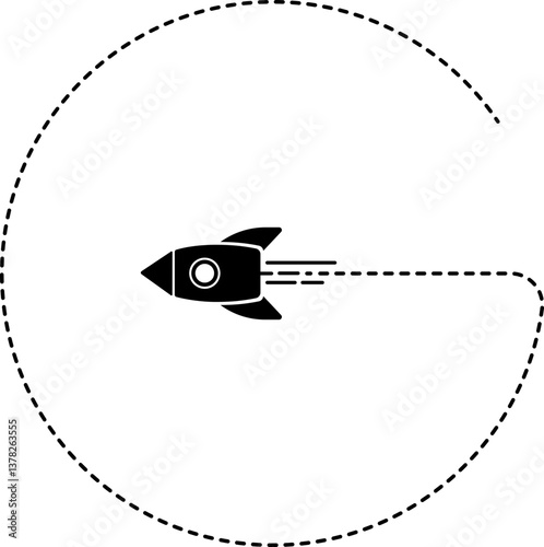 A rocket icon with a dashed line trail forming a G-shaped curve.