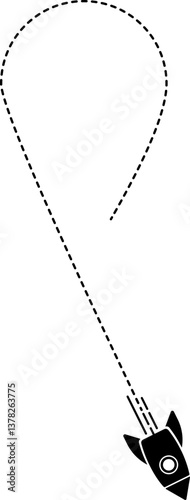 A rocket icon with a dashed line trail forming a circular shape.