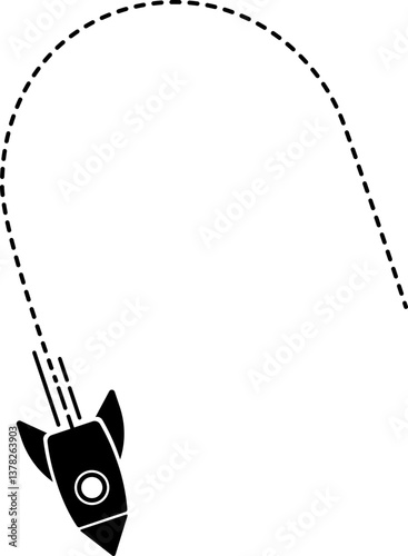 A rocket icon with a dashed line trail forming a rounded shape.