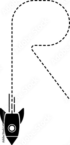 A rocket icon with a dashed line trail forming an R-shaped curve.