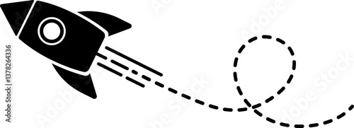 Icon of a rocket with a looped dashed line trail indicating its launch path.