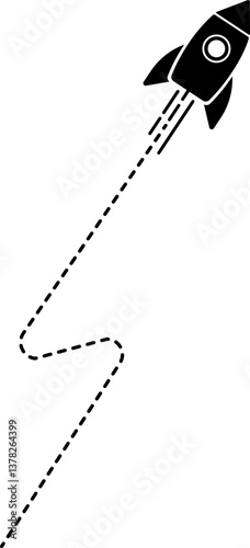 Icon of a rocket with a dashed line trail featuring corner directions illustrating its launch path.