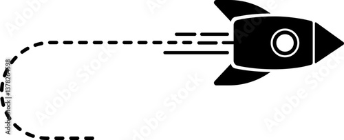 Icon of a rocket with a dashed line trail featuring turns indicating its launch path.