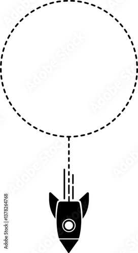 Rocket icon with a dashed line trail forming a circle diagram.