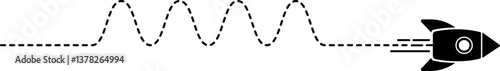 Icon of a rocket with a dashed line trail featuring both curved and straight segments.