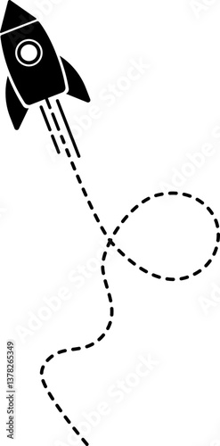 Rocket icon with a dashed line trail forming a loop.