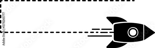 Rocket icon with a dashed line trail forming a straight corner returning path.