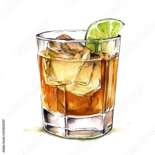 A watercolor vector of Grog Rum Hot Water, isolated on a white background.

