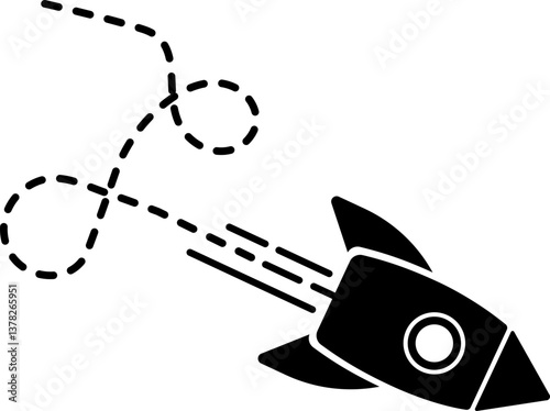 Rocket icon with a dashed line trail forming two loops.