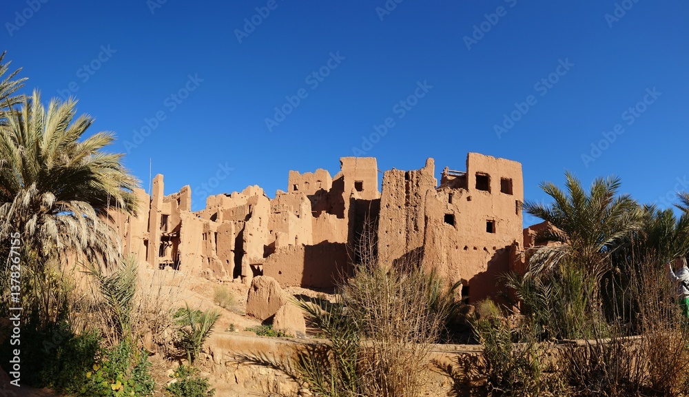 Ancient Adobe Village in Marocco with Traditional Clay Pots