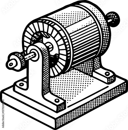 Vintage motor illustration retro mechanical device design, industrial engine art