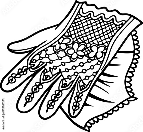 Intricate lace glove design with floral and geometric patterns, detailed fashion accessory art