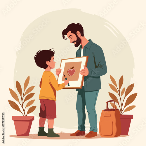 Father and Son Sharing a Heartfelt Gift on Father's Day  