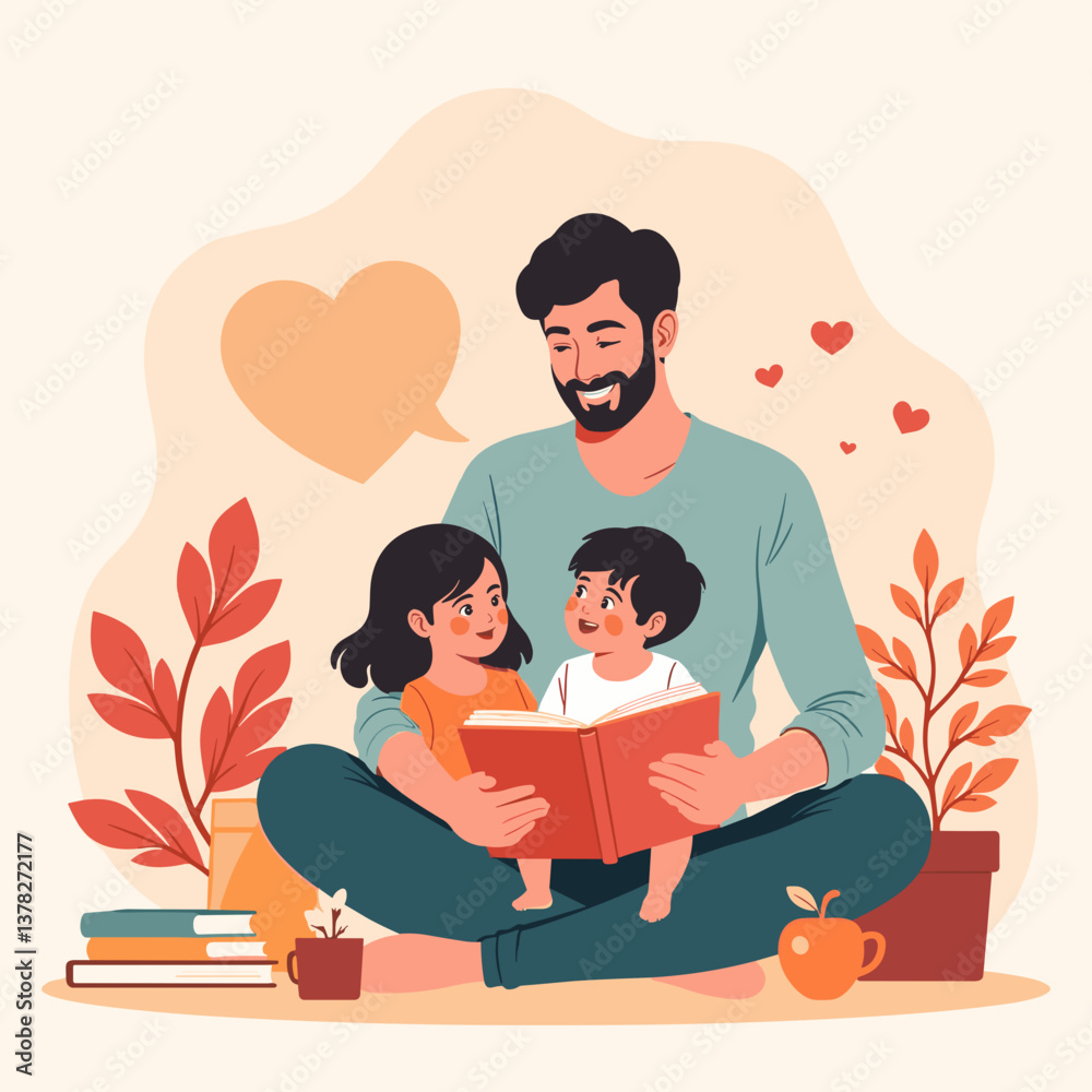 Obraz premium Father reading a book with children on Father's Day 