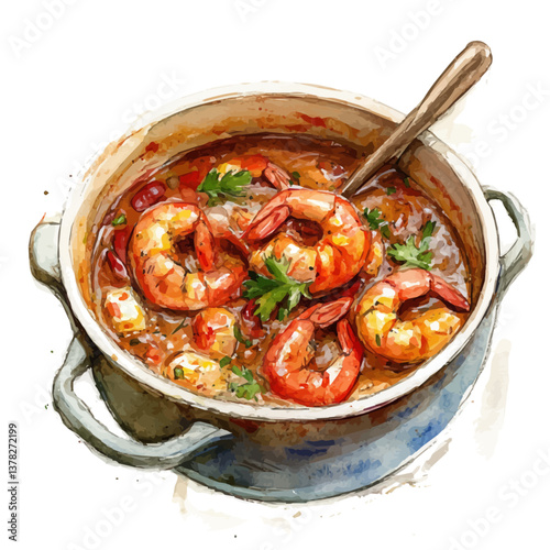 A watercolor vector of Gumbo, isolated on a white background.

