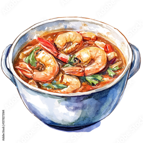 A watercolor vector of Gumbo, isolated on a white background.

