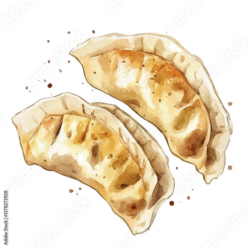 A watercolor vector of Gyoza, isolated on a white background.

