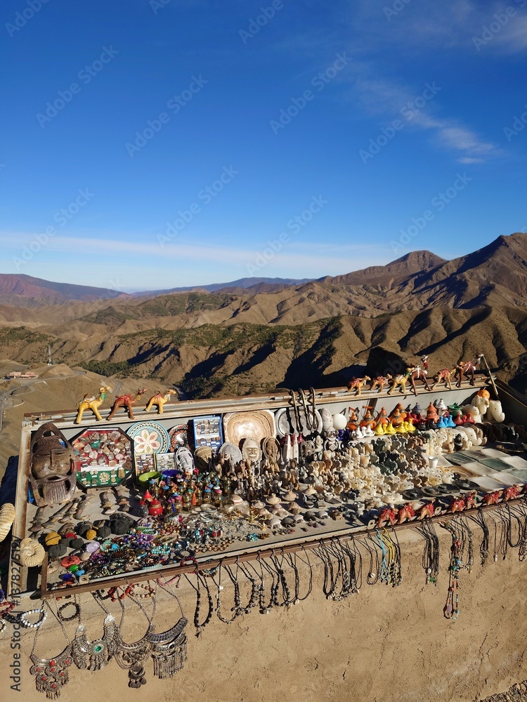 Handmade Souvenirs on Mountain Top Display, Tizi n Tichka in Morocco