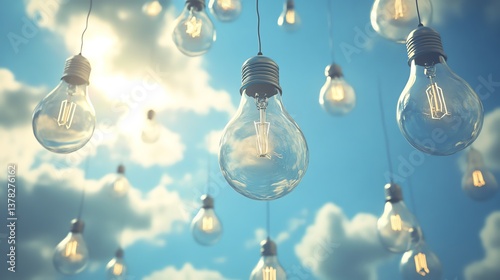 Wallpaper Mural A conceptual art image of floating light bulbs in the clouds Torontodigital.ca