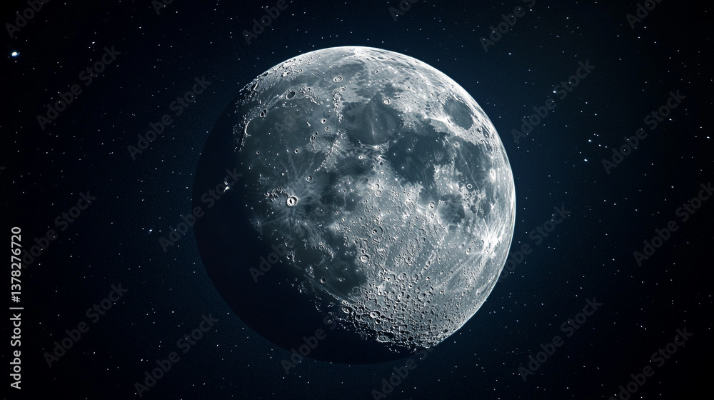 Obraz premium Detailed view of the moon with visible craters against a backdrop of stars in the night sky