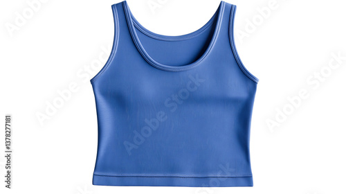 Athletic style blue top mockup with round neckline, cut out transparent