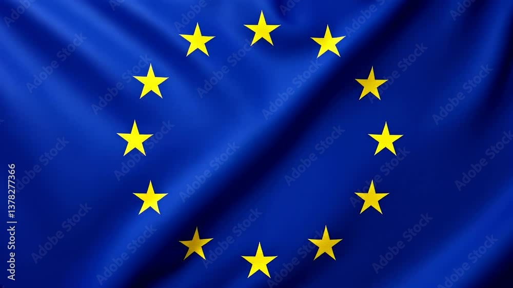 European Union flag with golden stars waving background. representing Unity, identity, cooperation and shared values. Europe day. European Parliament elections concept. Future of Europe
