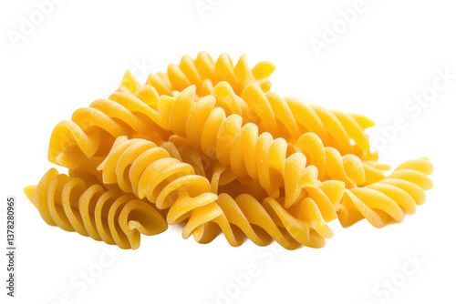 Obraz na płótnie Close-up of uncooked fusilli pasta twists on a white background, cut out w salonie