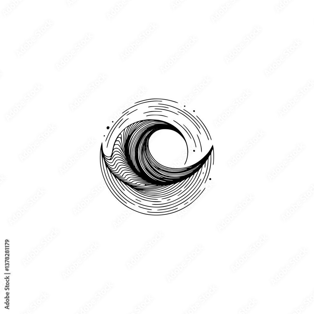 Abstract Wave in Circle: Minimalist Black & White Design Abstract Wave in Circle: Minimalist Black & White Design