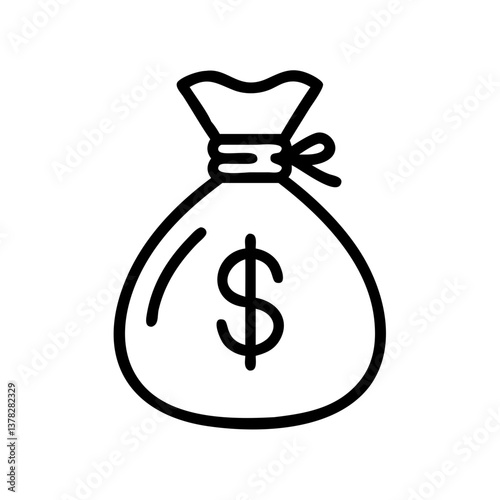 Money bag illustration in black and white style representing wealth  