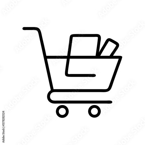 Shopping cart outline with items inside on a simple background  
