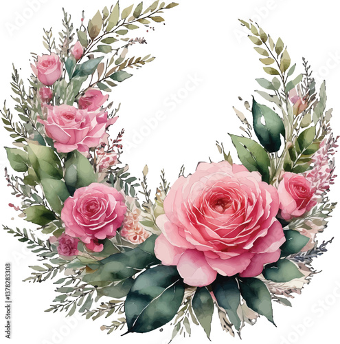 Gorgeous pink roses with fresh greenery, ideal for weddings, celebrations, or floral gifts. Delicate pink roses and soft greenery, creating a fresh and charming floral design.