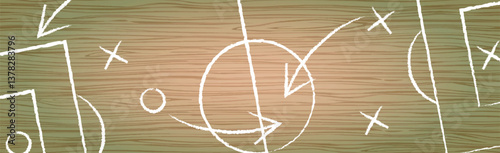 Chalkboard background with drawn official football markings on light wooden board - Vector illustration