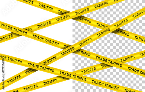 Economic Tariffs and Trade Policy. Yellow Warning Tapes Representing Government Taxation and Protectionism. Vector illustration