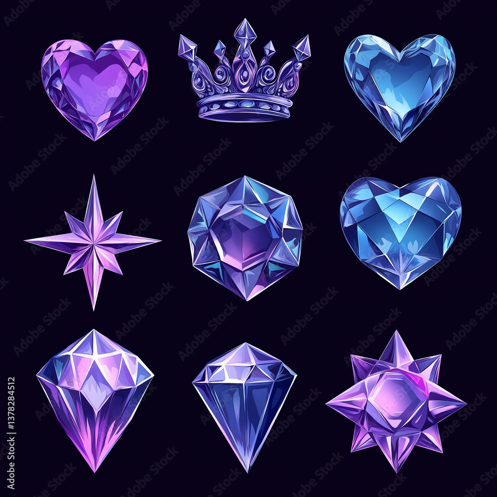Asset of Crystal for slot game icon isolation background, Illustration