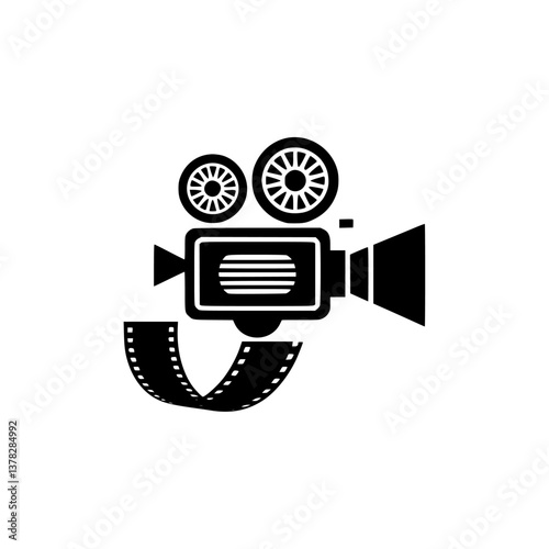 Retro Film Camera Icon: Black and White Minimalist Design