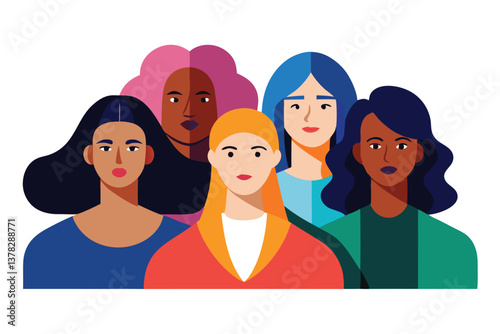 Diverse Women with Bold Colors and Flat Design Style on White