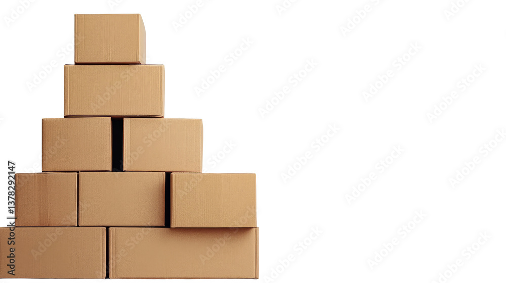 Stacked cardboard boxes on black background, cut out transparent Stacked cardboard boxes on black background, cut out transparent