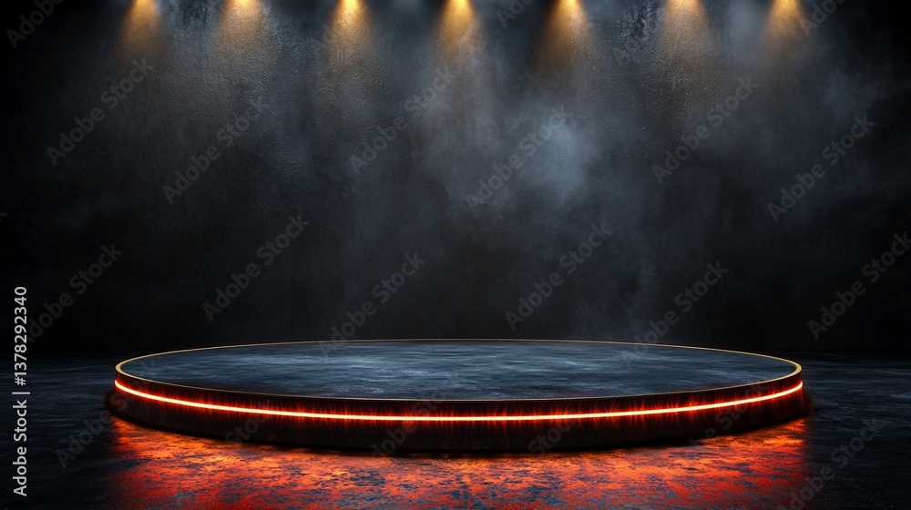 Fototapeta premium Dark Moody Platform with Neon Lighting