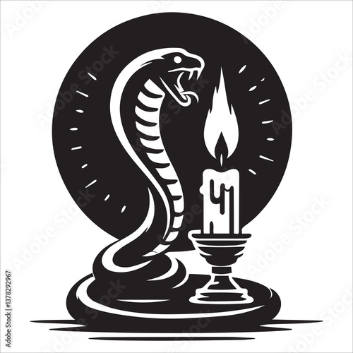 A cobra coiled around a candle