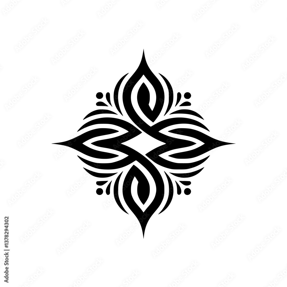 Symmetrical Black Floral Design on Cream: Decorative Ornament for Branding Symmetrical Black Floral Design on Cream: Decorative Ornament for Branding