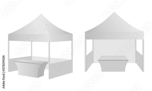 Promotional tent with table set vector illustration isolated on white background.