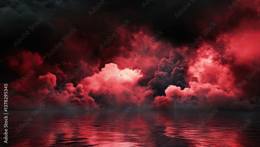 Fototapeta premium Crimson cloudscape over still water