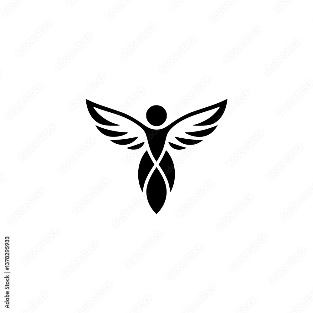 Fototapeta premium Minimalist Angel Logo, Wings, Abstract Human Silhouette