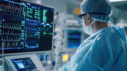 Critical health monitoring in intensive care unit hospital medical technology high-tech environment close-up viewpoint