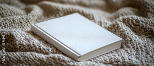 A blank book rests on a soft, textured fabric, inviting thoughts of unwritten stories and unexplored ideas in a calm, contemplative atmosphere.